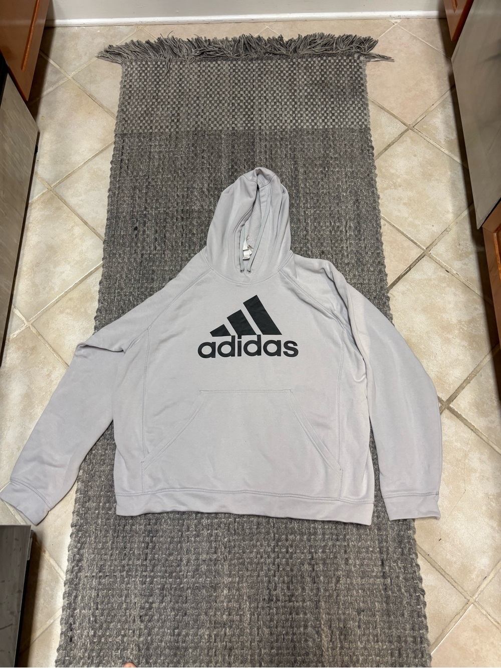 adidas Men’s Light Gray Crewneck Hoodie with Black Logo